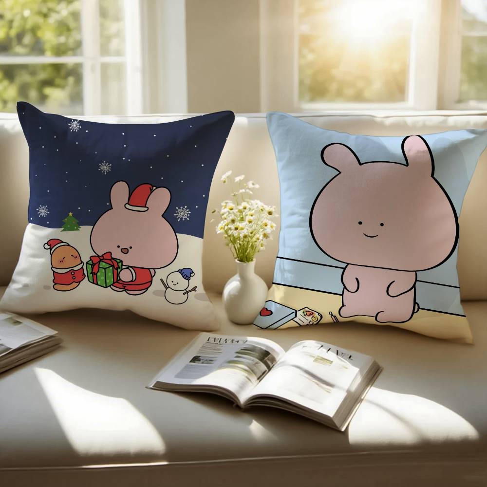 Cartoon A-Asamimichan Cute Bunny Pillow Case Anti-dustmite Pillowcase Invisible Zipper Silky Short Plush Sofa Cushion Cover