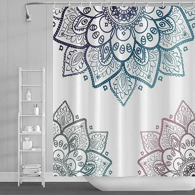 Bohemian Mandala Douchegordijn Moderne Stijl India Abstract Etnisch Blauw Roze Lotus Waterdicht Badkamergordijn met Haken Set