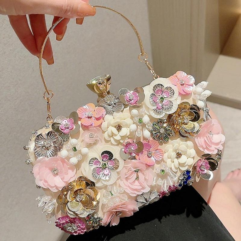 Banquet Bag Color Beads Flower Dinner Bag Celebrity Clutch Bag Annual Meeting Cheongsam Bag Dress Bag