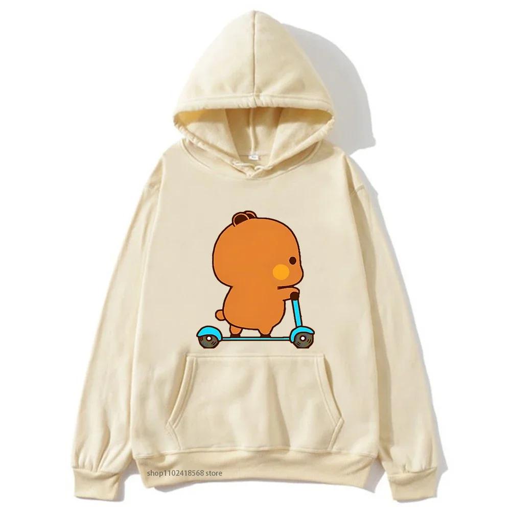 Cute Couple Hoodie Cute Bubu and Dudu Are Playing Scooter Together Sweatshirts Hooded Men's Clothes Women Panda Bear Top
