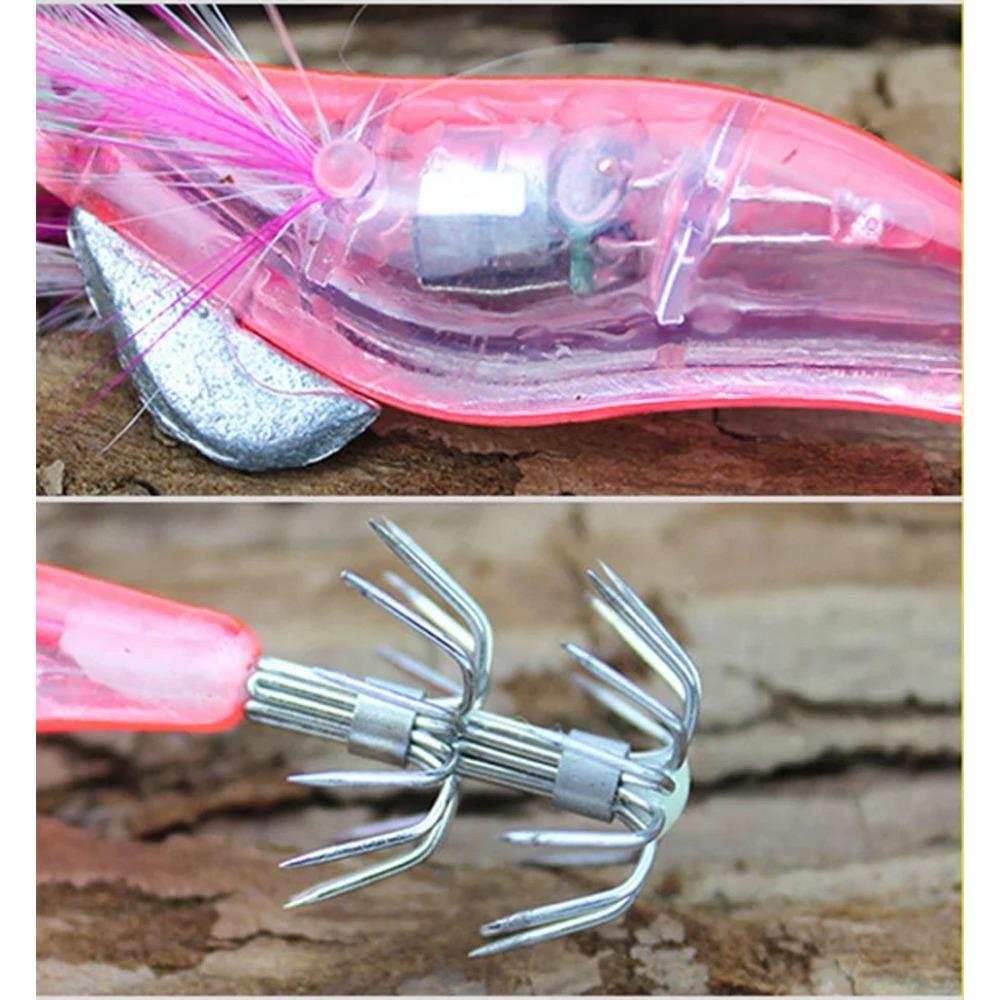 6Pcs LED Electronic Shrimp Lure with Squid Hook Jigging Hard Sea Fishing Lures Prawn Luminous Artificial Bait Tackle for Fish