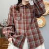 Soft Plaid Shirt Loose Fit Casual Long Sleeve Double Layer Cotton Comfortable Stylish Top Women Fashion
