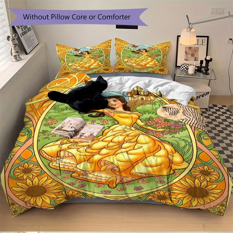 

3pcs Princess Belle Quilt Set - Soft and Comfortable Bedroom, Guest Room and Dorm Decor Bedding Set 1 Quilt Cover + 2 Pillowcases.B074 135x200cm