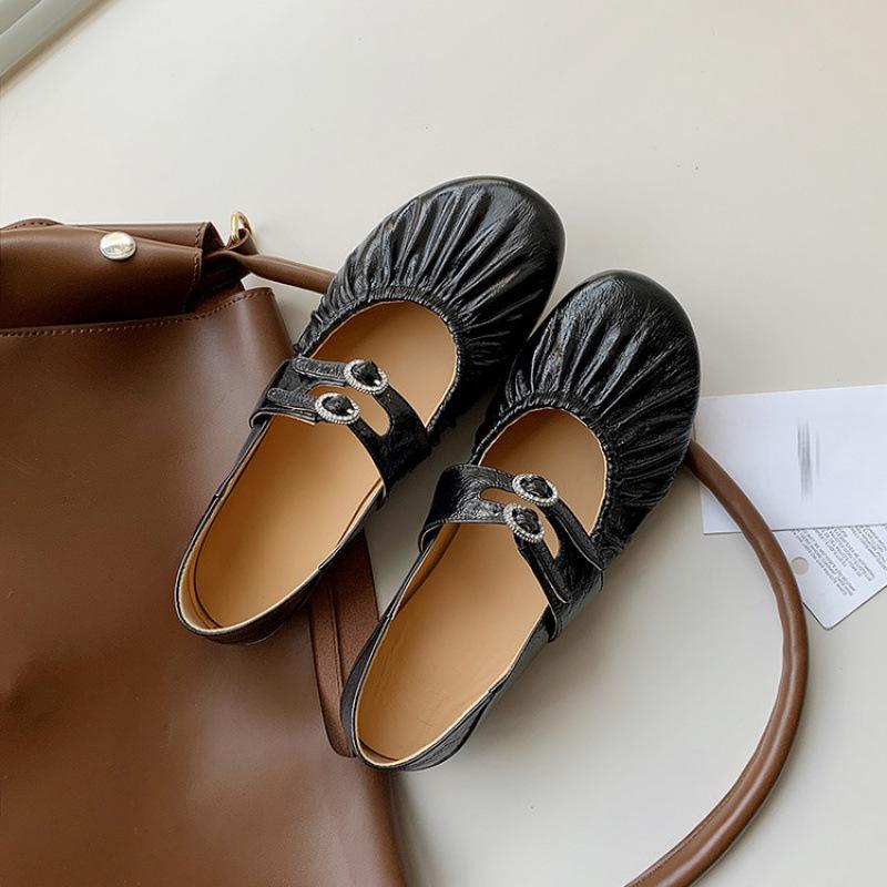 

Four seasons single shoes new non-slip beef tendon sole lazy shoes sheepskin women s shoes low heel round head comfortable soft leather single shoes 40 чёрный