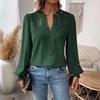 2024 Women's V-Neck Lace Solid Color Long-Sleeve Casual Top for Autumn and Winter.
