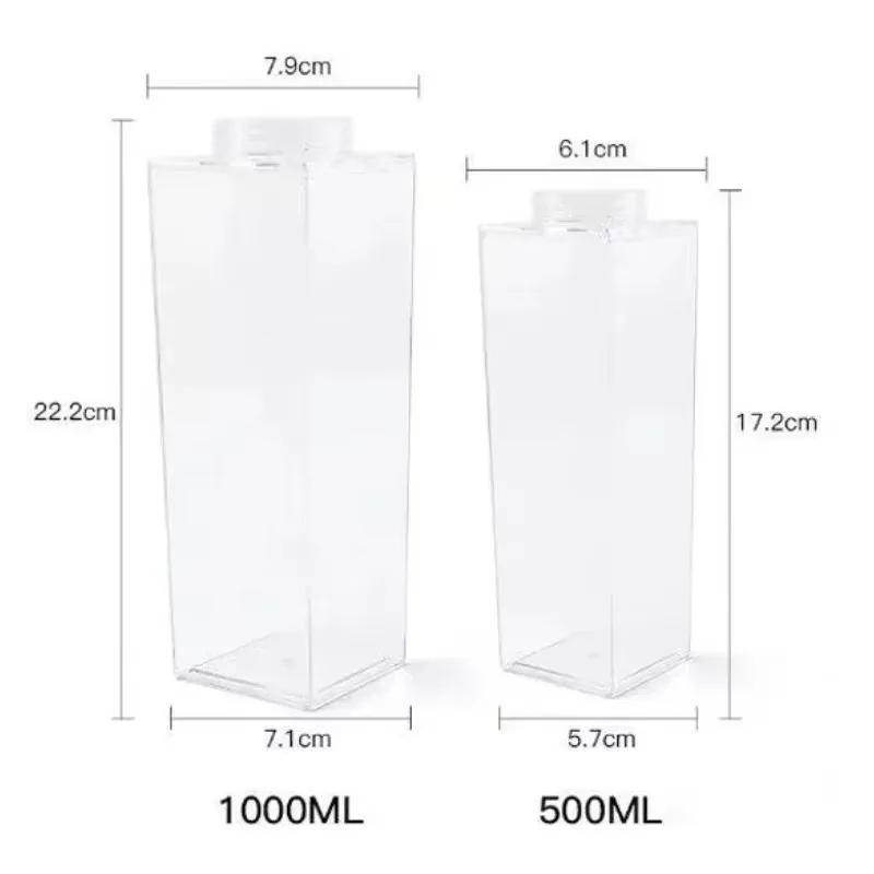 500/1000ml Plastic Clear Convenience Bottle New Reusable Juice Transparent Sport Leakproof Cup Box Milk Drinking Water Home