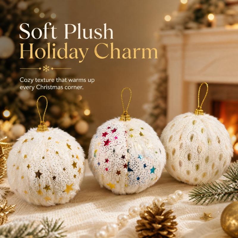 Fluffy Christmas Tree Ornament Set - Festive Ball Pendant Decorations