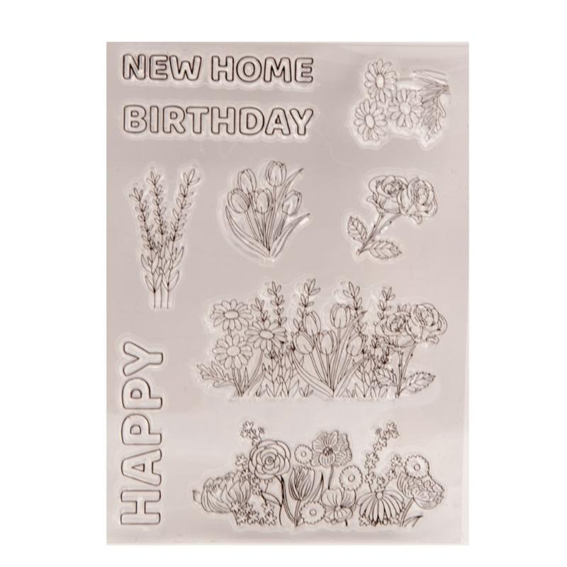 

Flower Clear Stamp Happy Birthday Transparent Stamp Silicone Stamp for Scrapbooking Album Card Making Decorations 1