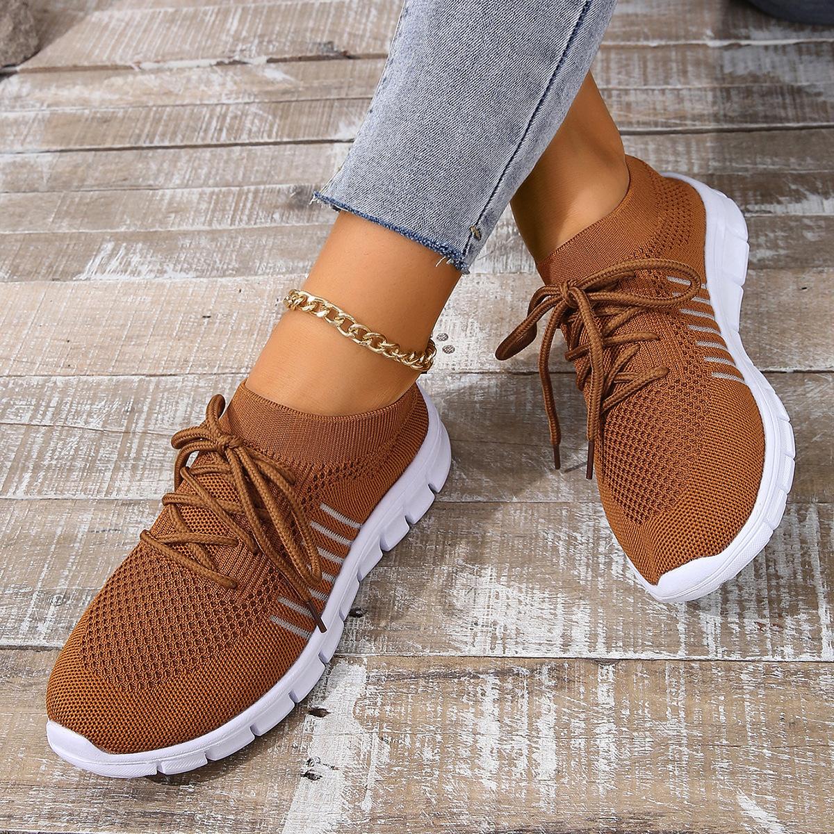 

Large size fly knitted - spring and summer women s shoes breathable casual shoes deep lace-up muffin sole European and American style mesh shoes 43 темно-коричневого кольору