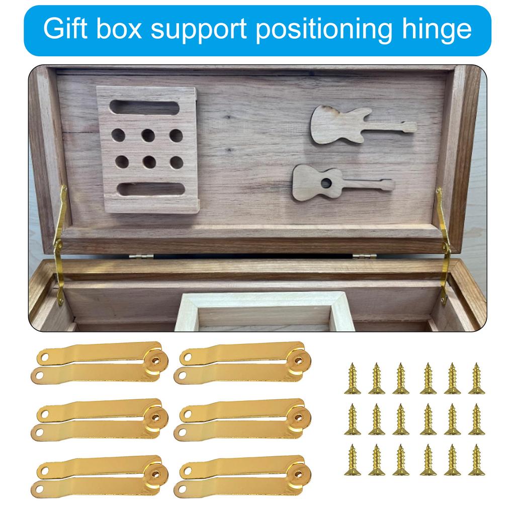 Set Of 6 Gold Metal Lid Support Hinges Elegant Gold Folding Hinges Suitable for Furniture Cabinet & Jewelry Box Decors