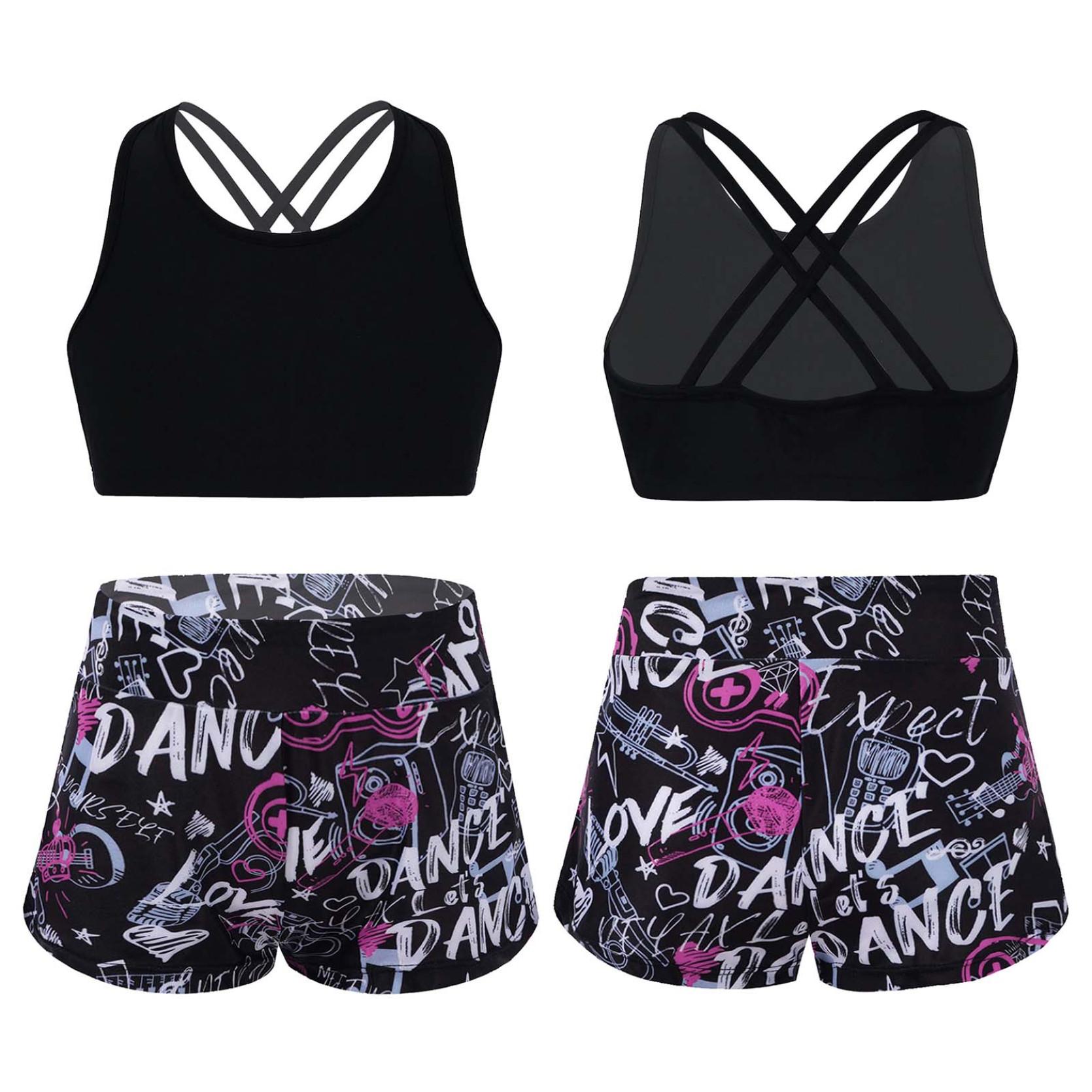 IEFiEL Kinderen meisjes bedrukte Rash Guard tankini sport crop top + zwemshort badpak strandbadkleding 11-12 Years