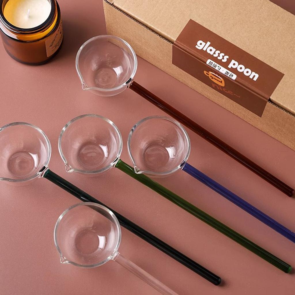 2 Stück Hitzebeständiges Glas Schöpfkellen-Set Klar Langer Griff Suppenkelle Löffel zum Servieren und Umrühren von Kaffee