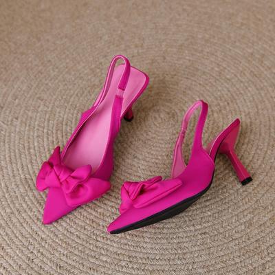 New Women's Shoes Pointed Toe Shallow Nude Pink Diamond Low Heel Back Strappy  Green Heels Sandals Butterfly-knot