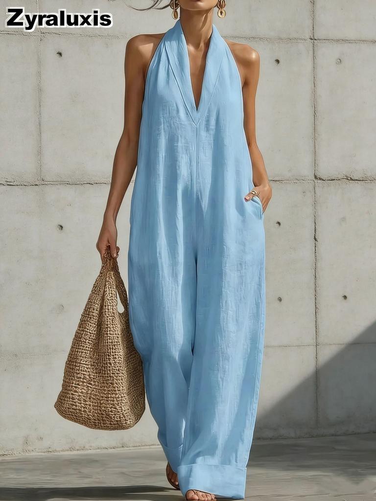 Mono Casual Elegante sin Mangas de Algodón y Lino de Verano para Mujer