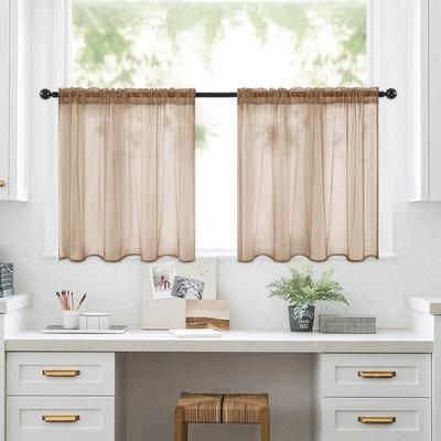 Decorative Light Filtering Short Curtains Through-rod Design Solid Color Tulle Curtains Gauze Transparent Divider Curtain Cafe