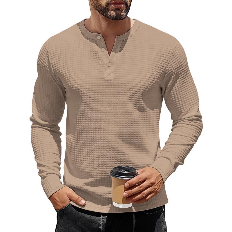 Men S Slim Fit Long Sleeve Hoodless Sweatshirt Jacquard Grid Vintage Base Shirt