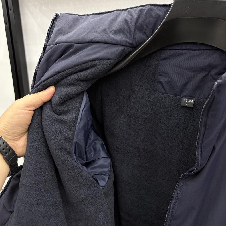 Men's Warm Velvet Jacket - Thick Stand Collar, Windproof, Solid Color Winter Coat for Middle-aged and Young Men.