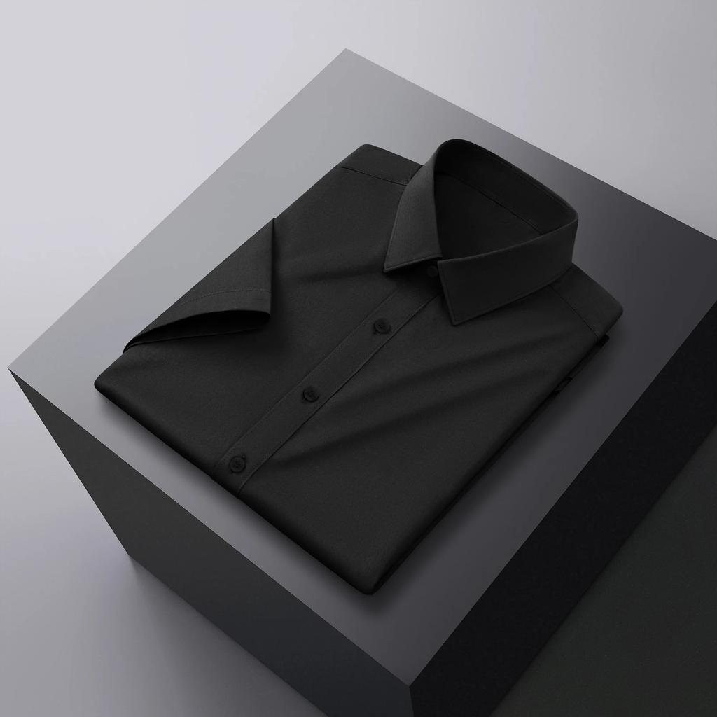New Men's Business Casual Solid Color Short Sleeved Shirt for Summer Fashion No Ironing Comfortable and Versatile Top