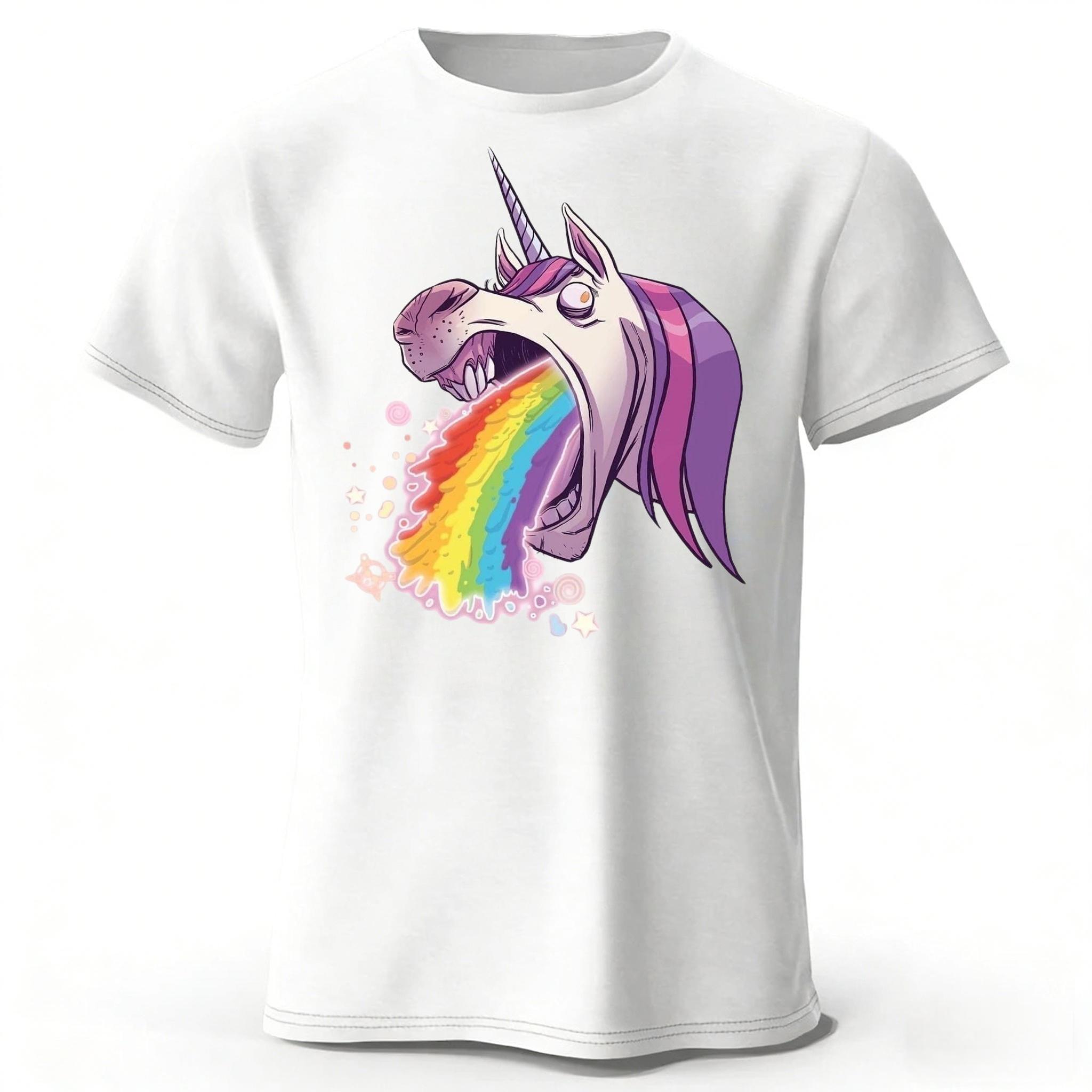 

Funny Rainbow Unicorn Pure Cotton Short Sleeved New Mens Sports and Fitness Top Soft Plus Loose Fashion Casual Tshirt 4XL