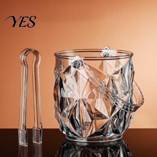 Tragbarer Eiswürfelbehälter mit Griff und Zange, Transparente Diamantschliff-Eiskübel für Bier, Champagner, Wein, Cocktails, Barzubehör Würfelhalter mit Clip