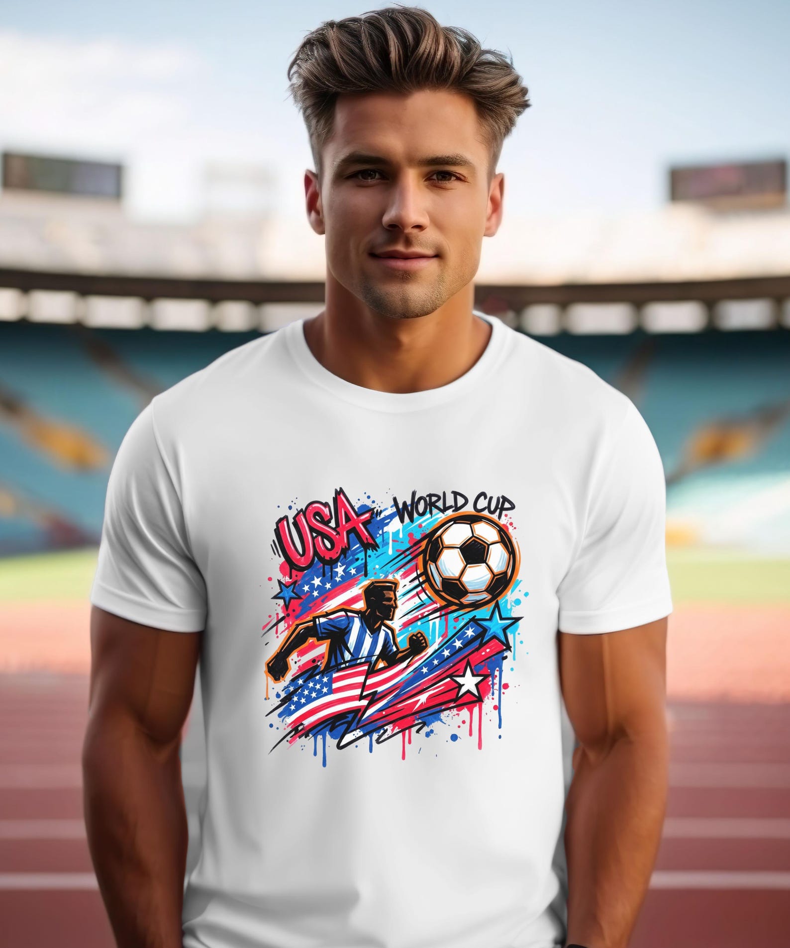 USA World Cup Soccer Graffiti T-Shirt | Street Art Patriotic Soccer 3XL