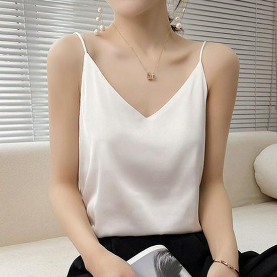 Dames Zomer Satijnen Zijden Camisole: Mouwloze Top, Basislaag van IJszijde, Veelzijdig Ondergoed of Bovenkleding