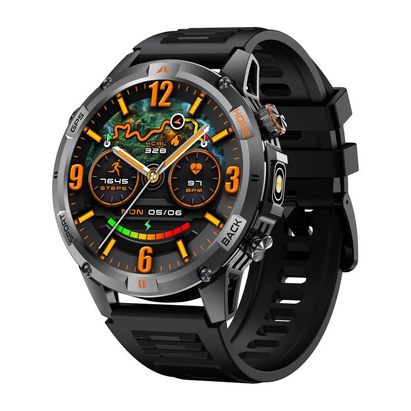 

New Smart Sports Watches Outdoor Flashlight Compass GPS Smart Watch Blue Tooth Call IP68 Waterproof Health Smartwatch 580Mah