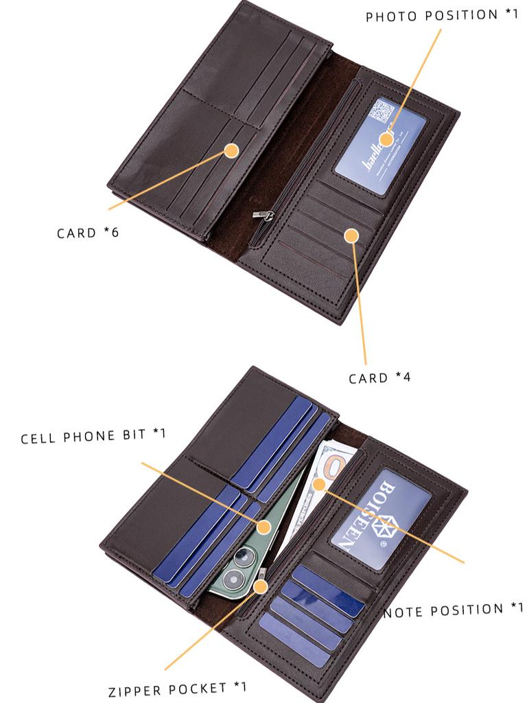 Baellerry Men's Long Purse Multi-card Slot Billfold Card Holder Fashionn Clutch Bag Pu Leather Suit Wallet