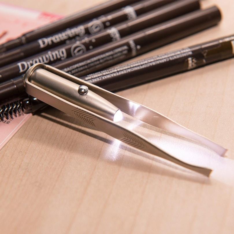 Women Pro Makeup LED Light Eyelash Tweezers Tools
