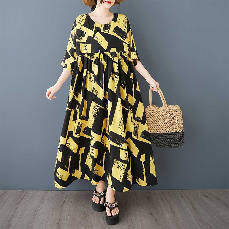 

Summer Retro Loose Skirt Casual Fashion Dress for Women One size жёлтый