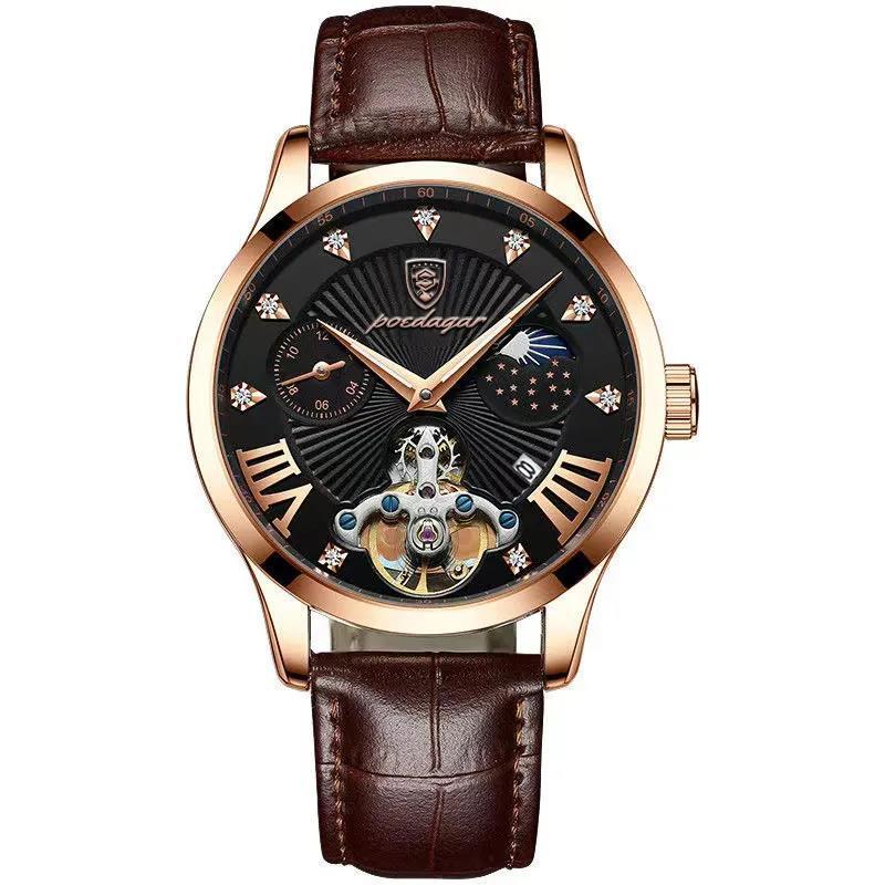 Wasserdichte Schweizer Herren-Quarzuhr mit Lederarmband und Kalender für Freizeitkleidung