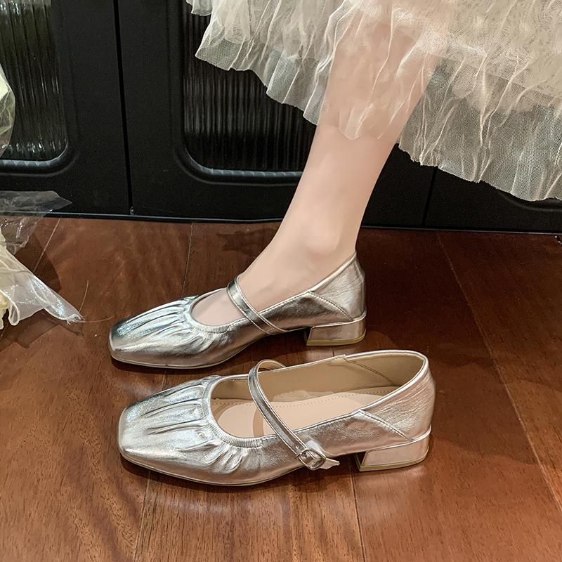 Scarpe da Donna 2025 Nuove Slip-on Tacco Alto da Donna Autunno Dolci Mary Jane Tacco Basso Scarpe Pieghettate con Perle Signora Zapatos