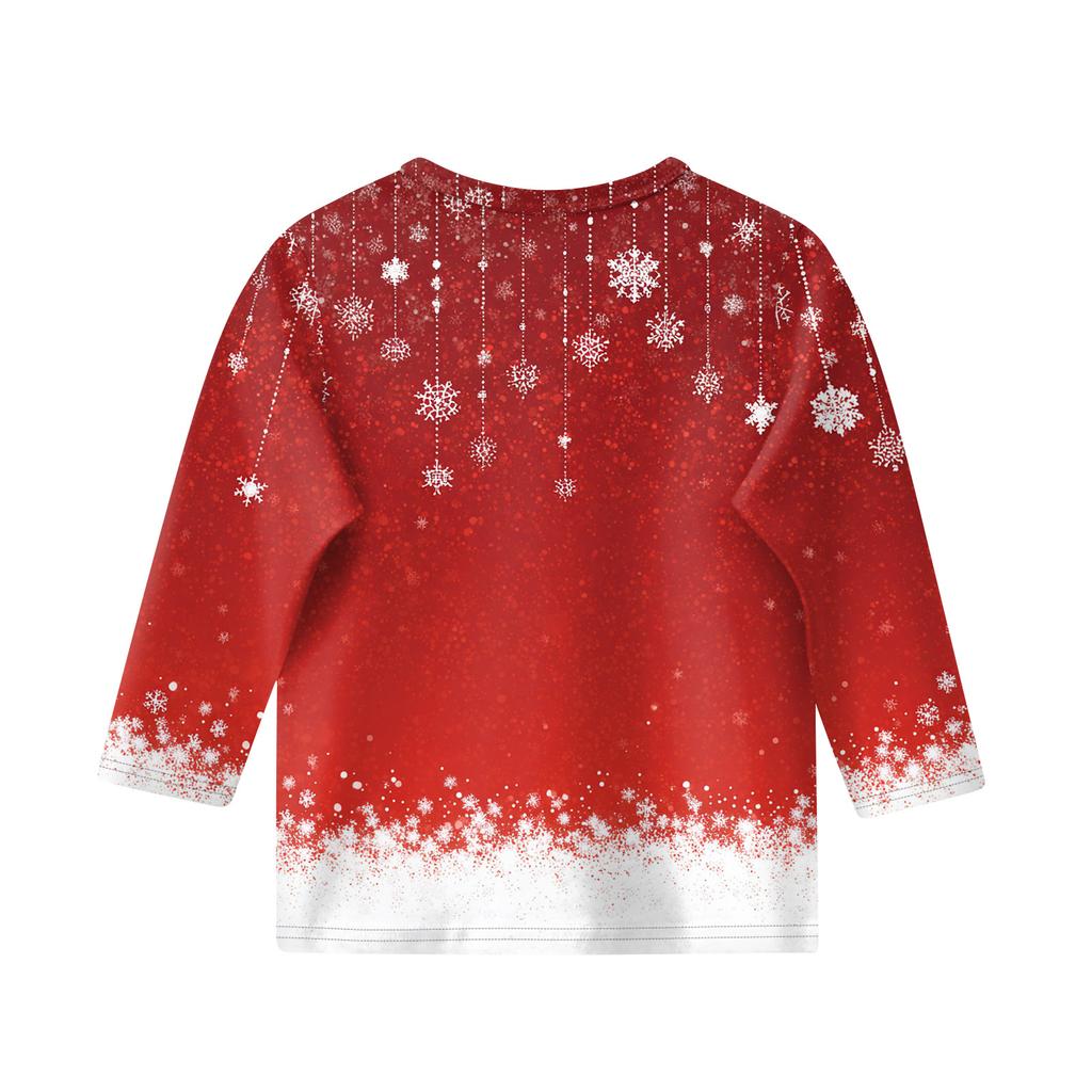 Christmas Day Print Tops For Youth Girls 4-11 Years Round Neck 3/4 Sleeves T-Shirts Trendy Tops Outfit Tees