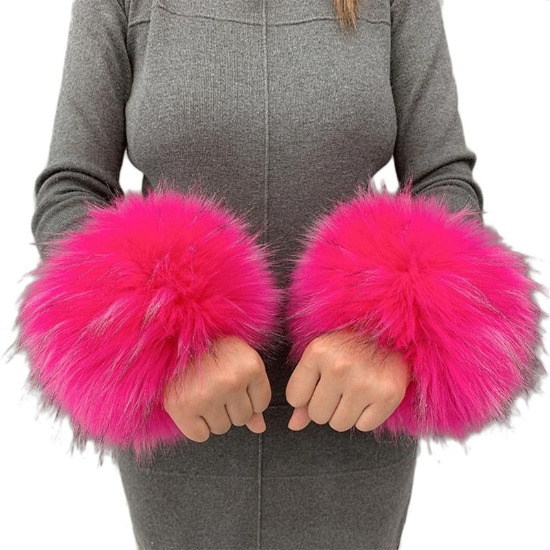 Faux Fur Cuffs Arm Warmers Furry Wrist Cuffs Holiday Costume Accessory for Women
