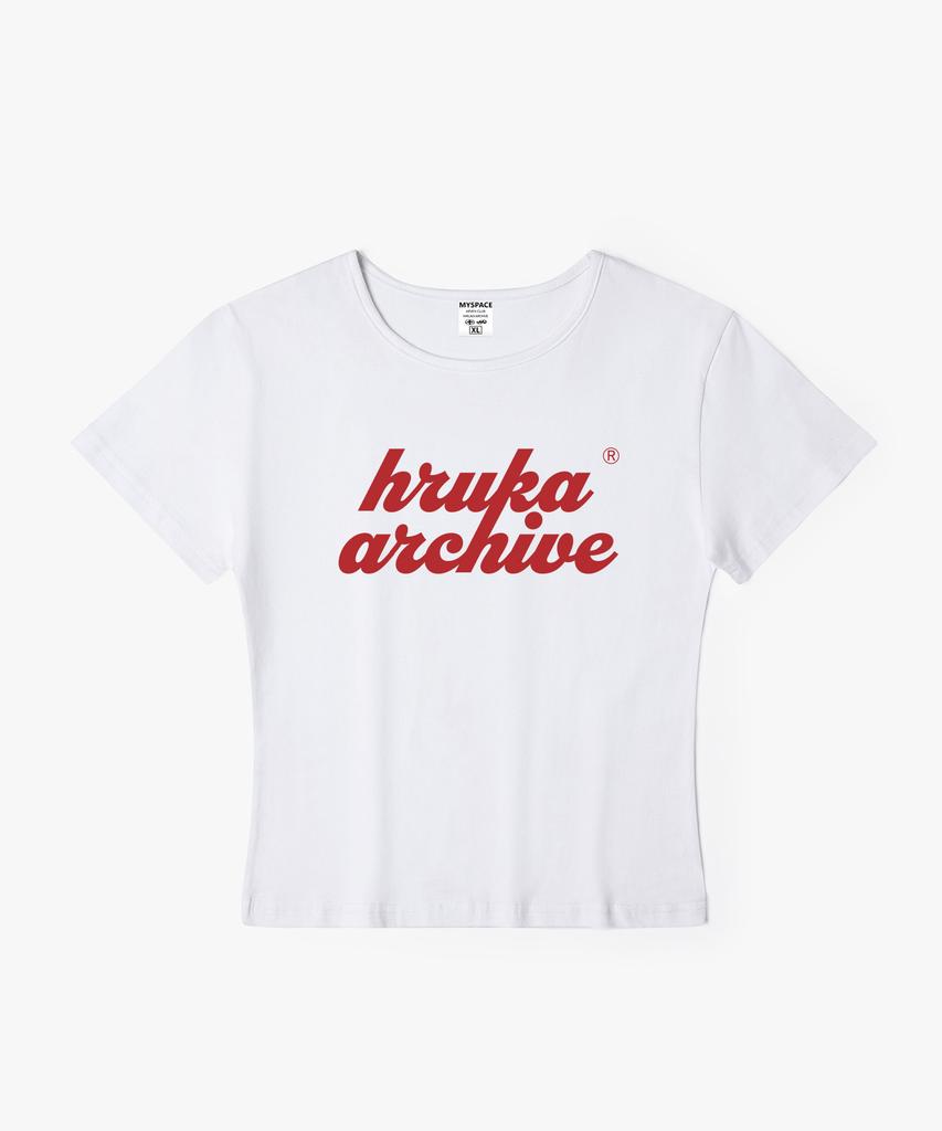 Hilukaakaibeu Overlap Red Logo Women'S Slim Fit Short Sleeve T-Shirt