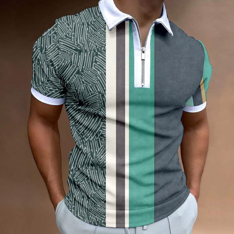 2022 European and American new men's short-sleeved zipper Polo shirt 3D digital printing T-shirt casual sports