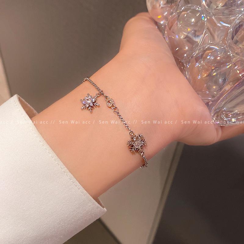 Silver slightly inlaid zircon snowflake bracelet women s fashion temperament bracelet light luxury niche jewelry
