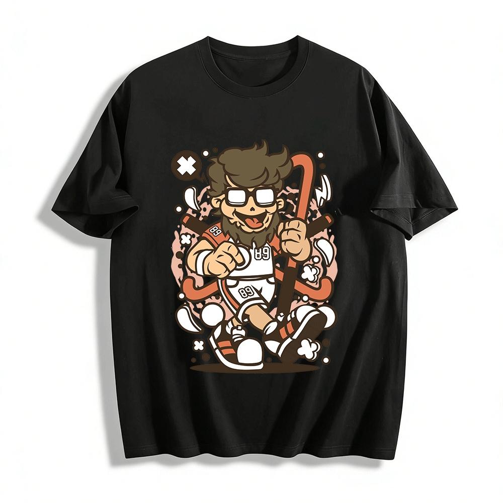 

Hipster Beard Guy Sport Print Casual Tee For Streetwear Pure cotton T-shirt XXS