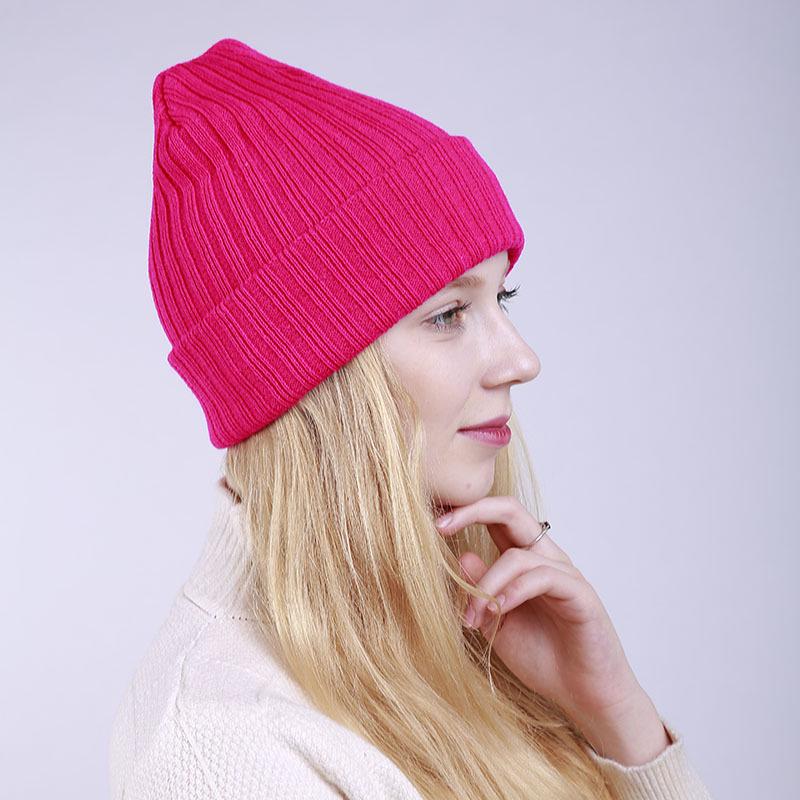 Double-layer men's and women's new knitted wool hats autumn and winter solid color straight striped warm and cold ski stacking hats