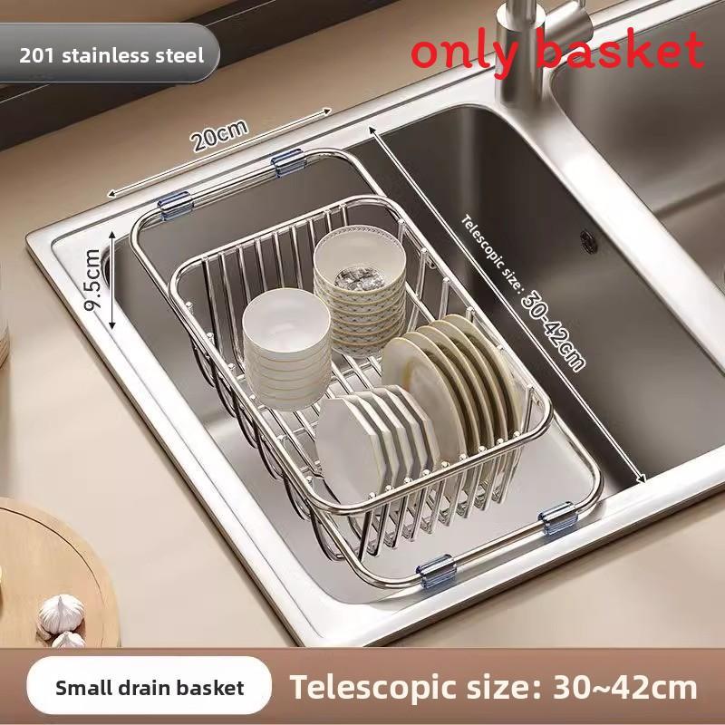 Stainless Steel Sink Drain Basket With Adjustable Size For Dish Drying And Organization