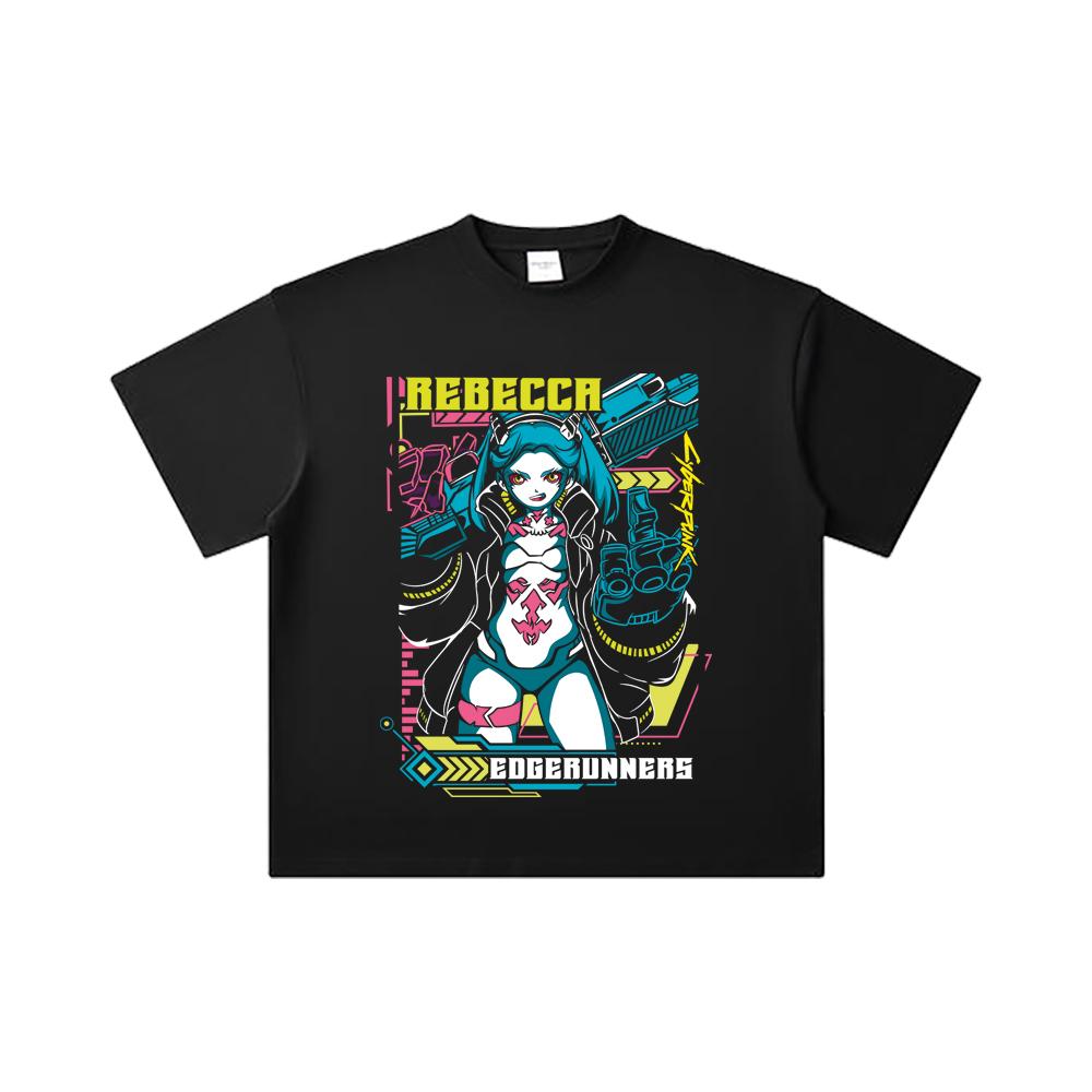 260 GSM Double Yarn 32 Count 100% Cotton Cyberpunk V9 Rebecca Print Unisex Heavy Cotton T Shirt