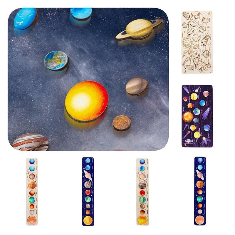 Wooden Space Planet Puzzles Montessori Toys For Kids Educational Jigsaw Tray For Science Learning