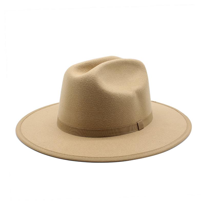 Wełniany kapelusz kowbojski, kapelusz typu fedora z taśmą, europejski i amerykański kapelusz jesienno-zimowy
