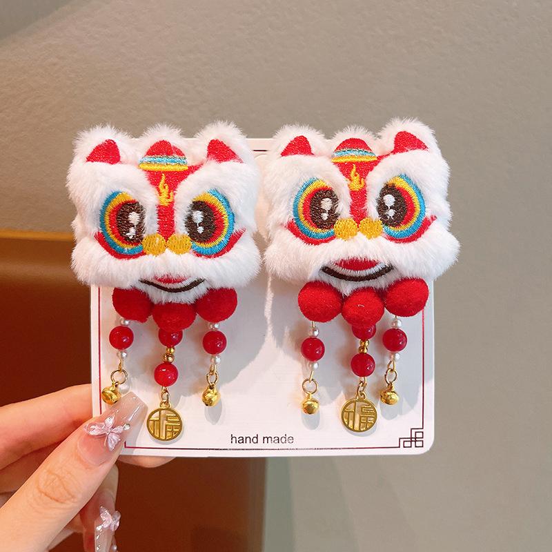 

1 пара красных годовых шпилек для женщин и девочек в китайском стиле, милая заколка для волос с кисточками в виде танца льва, изысканные аксессуары для волос, подарки