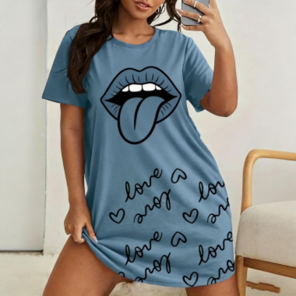 Kadınlar İçin Seksi Baskılı Kısa Kollu Pijama Elbiseler Bol Rahat Kesim Tişört Gecelik Ev Kıyafetleri Gecelik Dinlenme Kıyafetleri Elbiseler