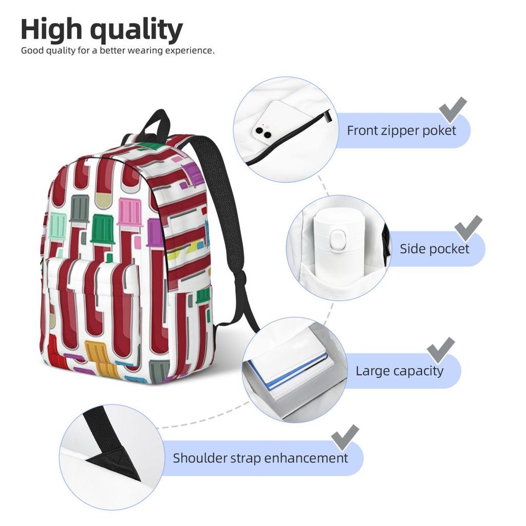 Phlebotomy Blood Tubes Backpack Hot Sale Daypack Large Capacity Children BookBag School Bag Shoulder Bags for Men Women