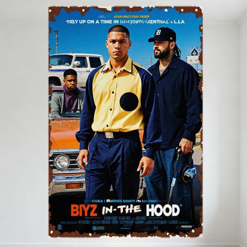 

BIYZ IN THE HOOD Vintage Movie Poster Metal Tin Sign, Street Scene with Car & Men, Retro Wall Decor for Bar, Man Cave, Home, Clu 20x30cm（7.8x11.8inch）