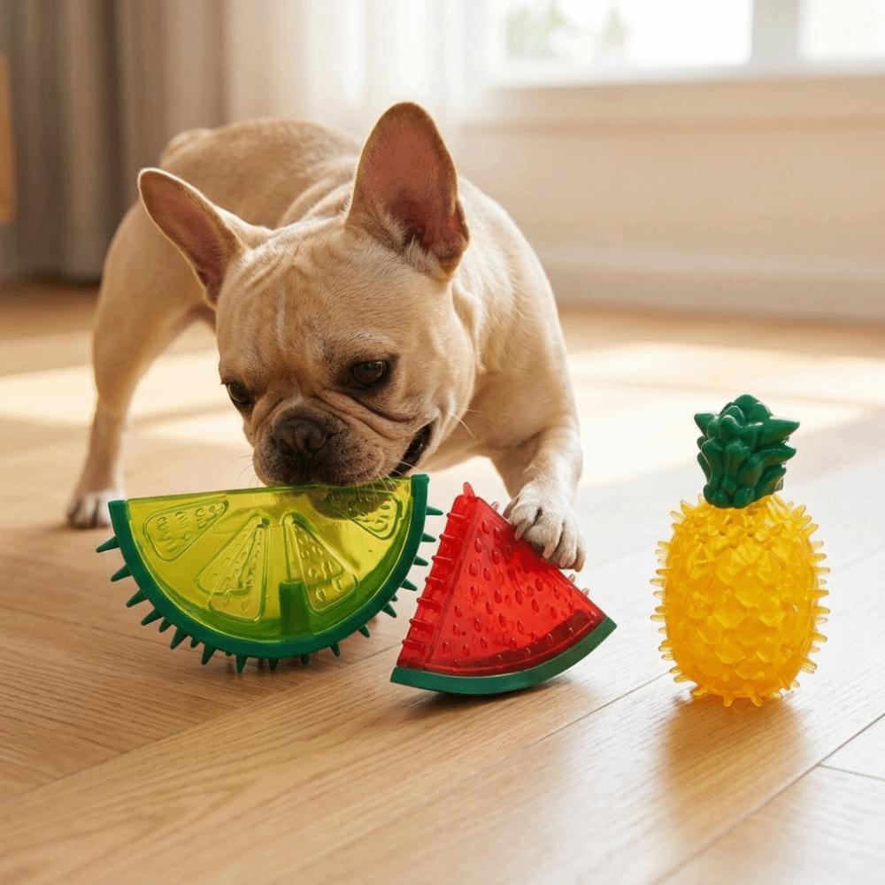 Elastic Surface Cooling Chew Toy Multi Shades Fruit Chew Toy Squeaky Dog Toy  Puppy Teething