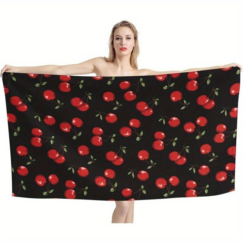 

Cherry Print Beach Towel, Quick-Dry Microfiber Lightweight for Surfing Swimming Yoga Summer Beach Accessory W40*H60(CM)