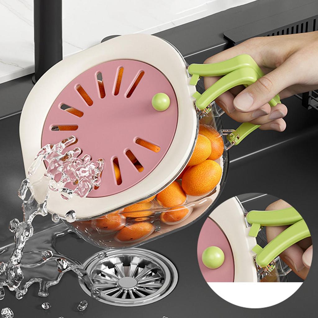 Multifunctional Removable Fruit Drain Basket with Lid Foldable Handle Drainer Basket for Home Refrigerator Use